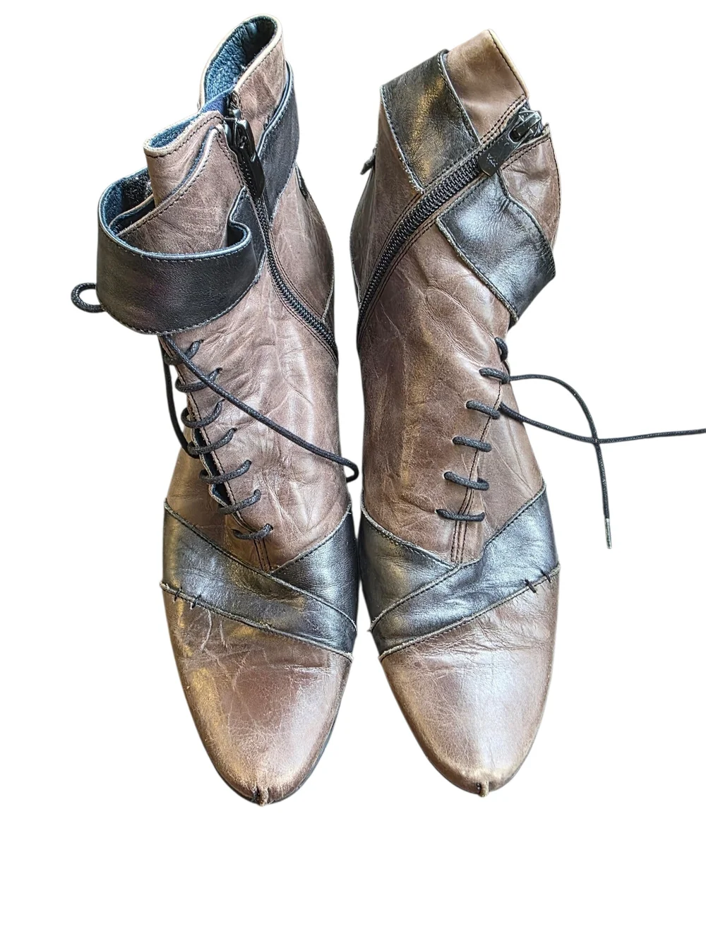 Women's Brown Leather Lace-Up Ankle Bootie with Buckle Strap - Picture 2 of 3